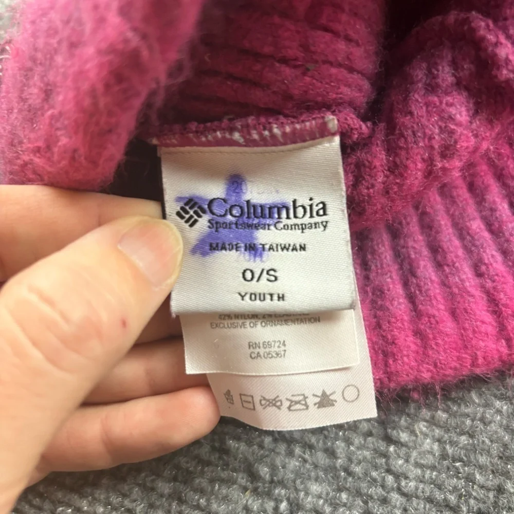 COLUMBIA Girls Pink Knit Brimmed Beanie Winter Hat One Size Fits Most